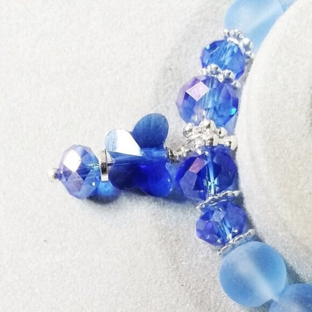 Beaded Blue Butterfly Stretch Bracelet! Dainty Girls + Pre-Teens 5.5-6" Wrists